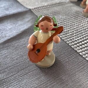 Vintage Wendt & Kuhn Erzgebirge wooden angel playing mandolin figurine